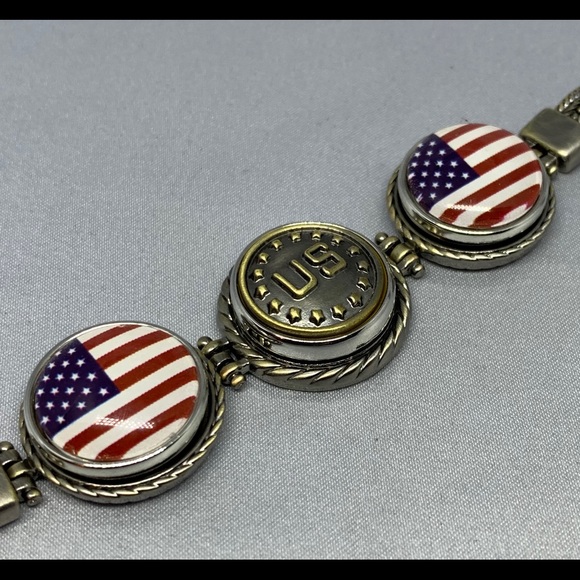 💗Bronze US Flag 3 Charm Ginger Snaps & Co. Snap Button Bracelet - Picture 3 of 8